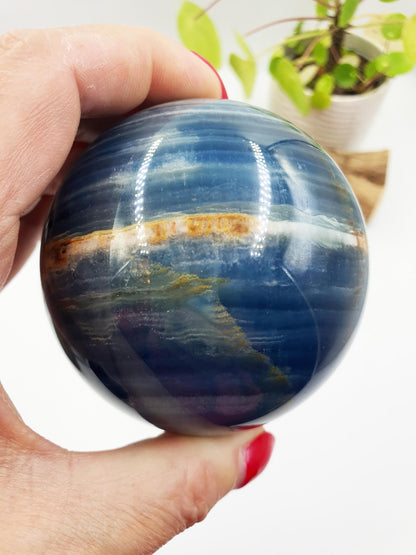 Large Blue Onyx Sphere - Calming & Strength Healing Crystal Ball, 74mm