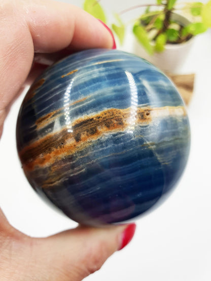 Large Blue Onyx Sphere - Calming & Strength Healing Crystal Ball, 74mm