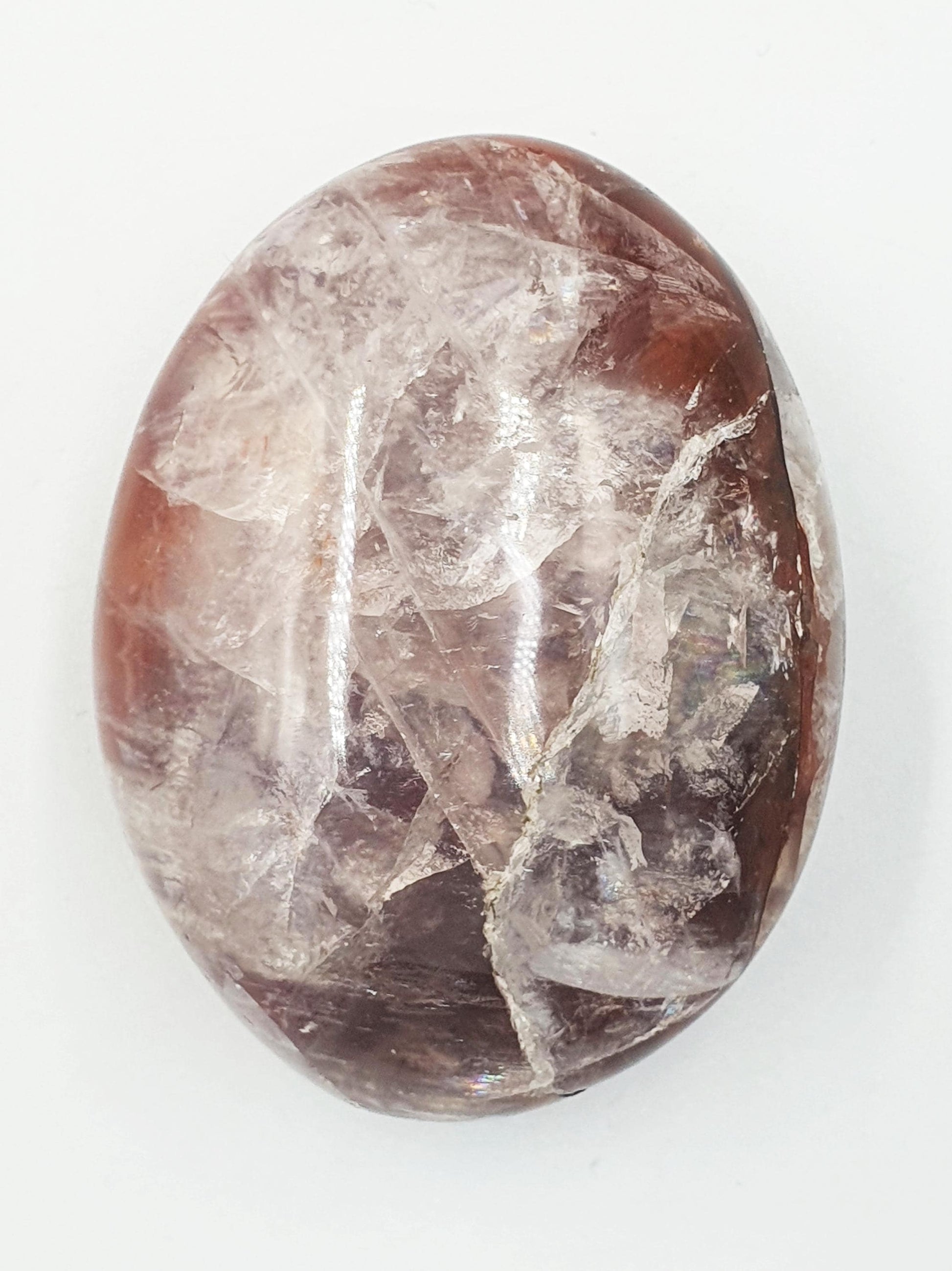 Large Fire Quartz (Hematoid) Palm Stone with rainbow flashes - Grounding & Vitality Crystal - 130g