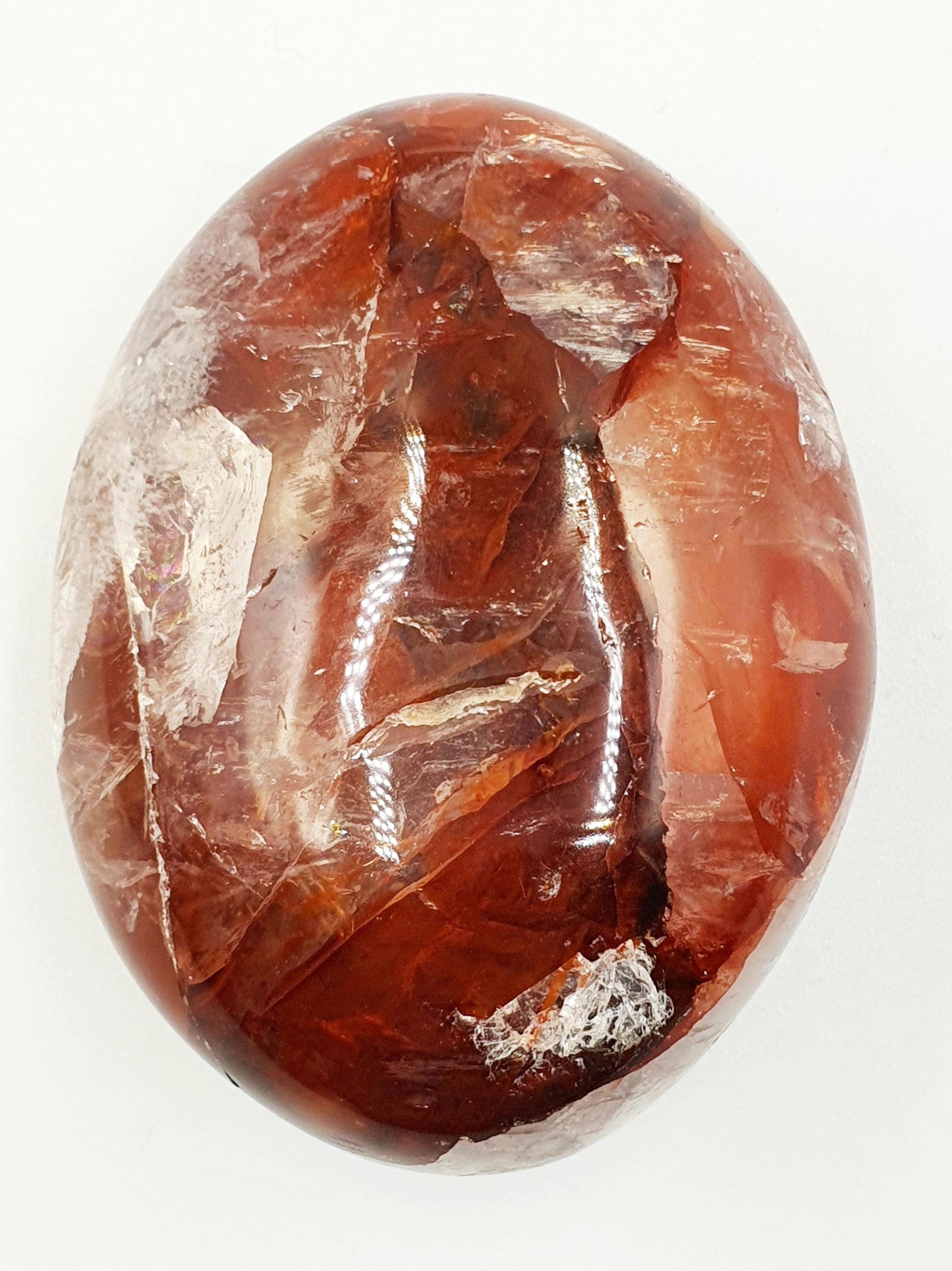 Large Fire Quartz (Hematoid) Palm Stone with rainbow flashes - Grounding & Vitality Crystal - 130g