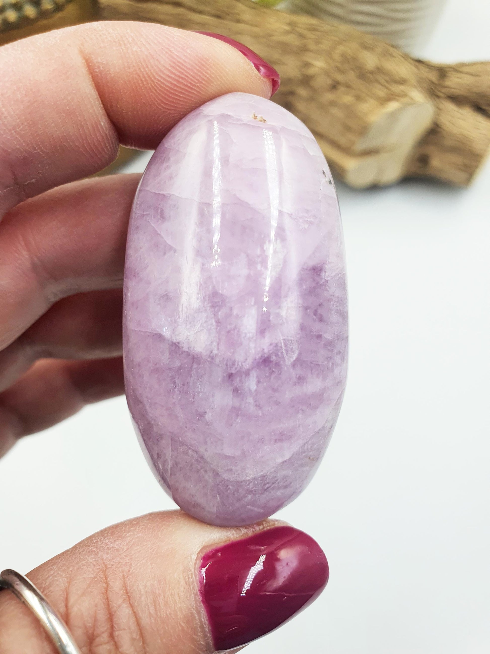 Sparkly Kunzite Crystal Palm Stone - Heart Chakra & Emotional Healing Crystal, 70g