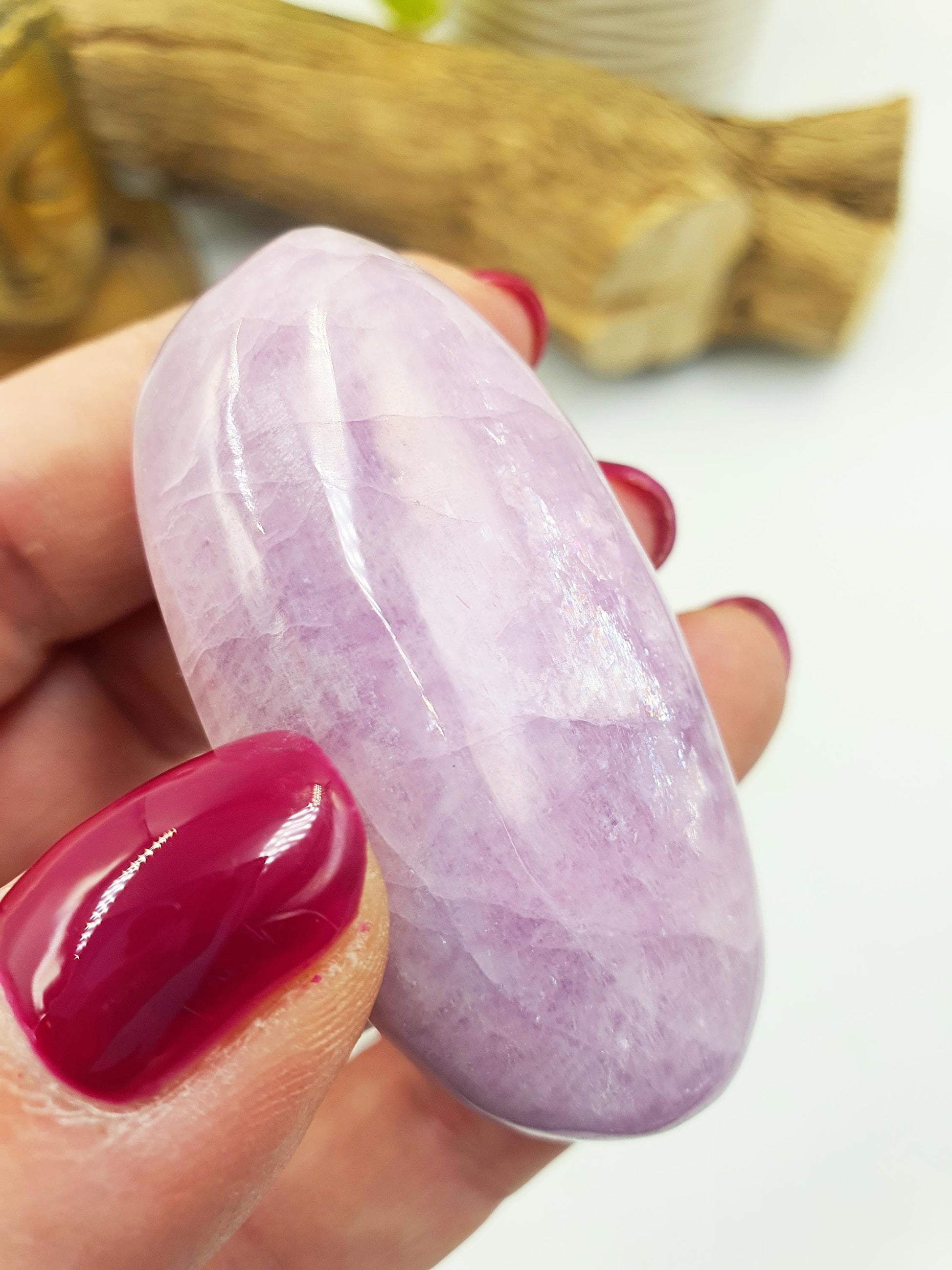 Sparkly Kunzite Crystal Palm Stone - Heart Chakra & Emotional Healing Crystal, 70g