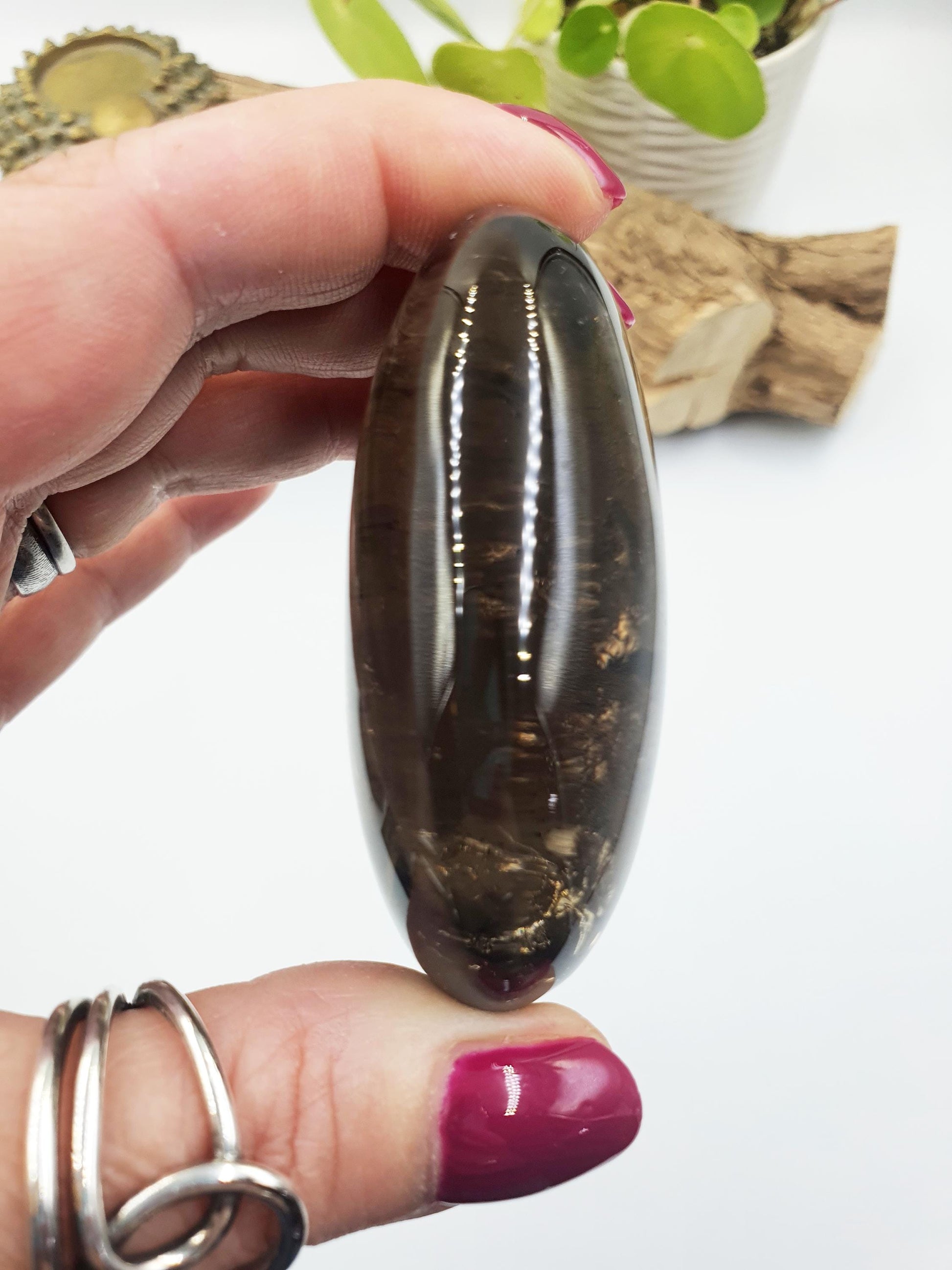 High Grade Large Smoky Quartz Palm Stone with Rainbows - Grounding & Protection Crystal, 140g