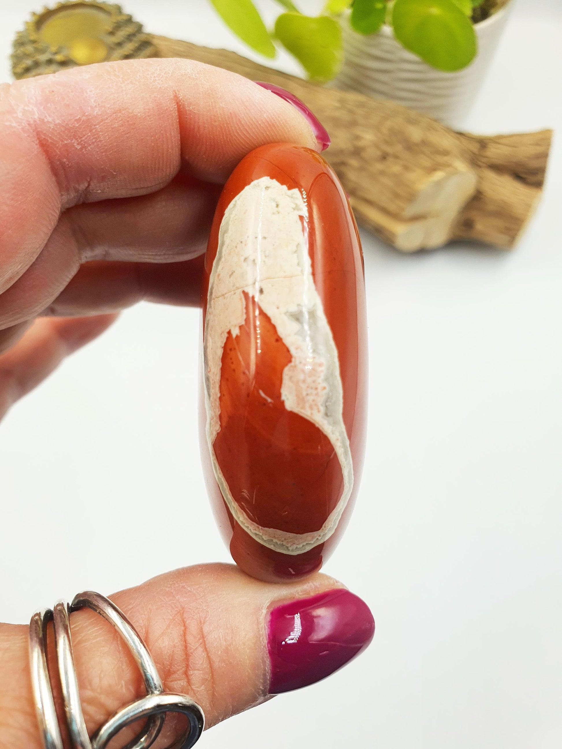 Red Jasper Palm Stone - Grounding & Strength Root Chakra Crystal, 105g
