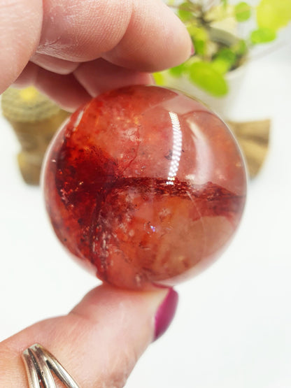 Madagascan Fire Quartz (Hematoid) Sphere - Grounding, Vitality & Balance Healing Crystal Ball, 50mm