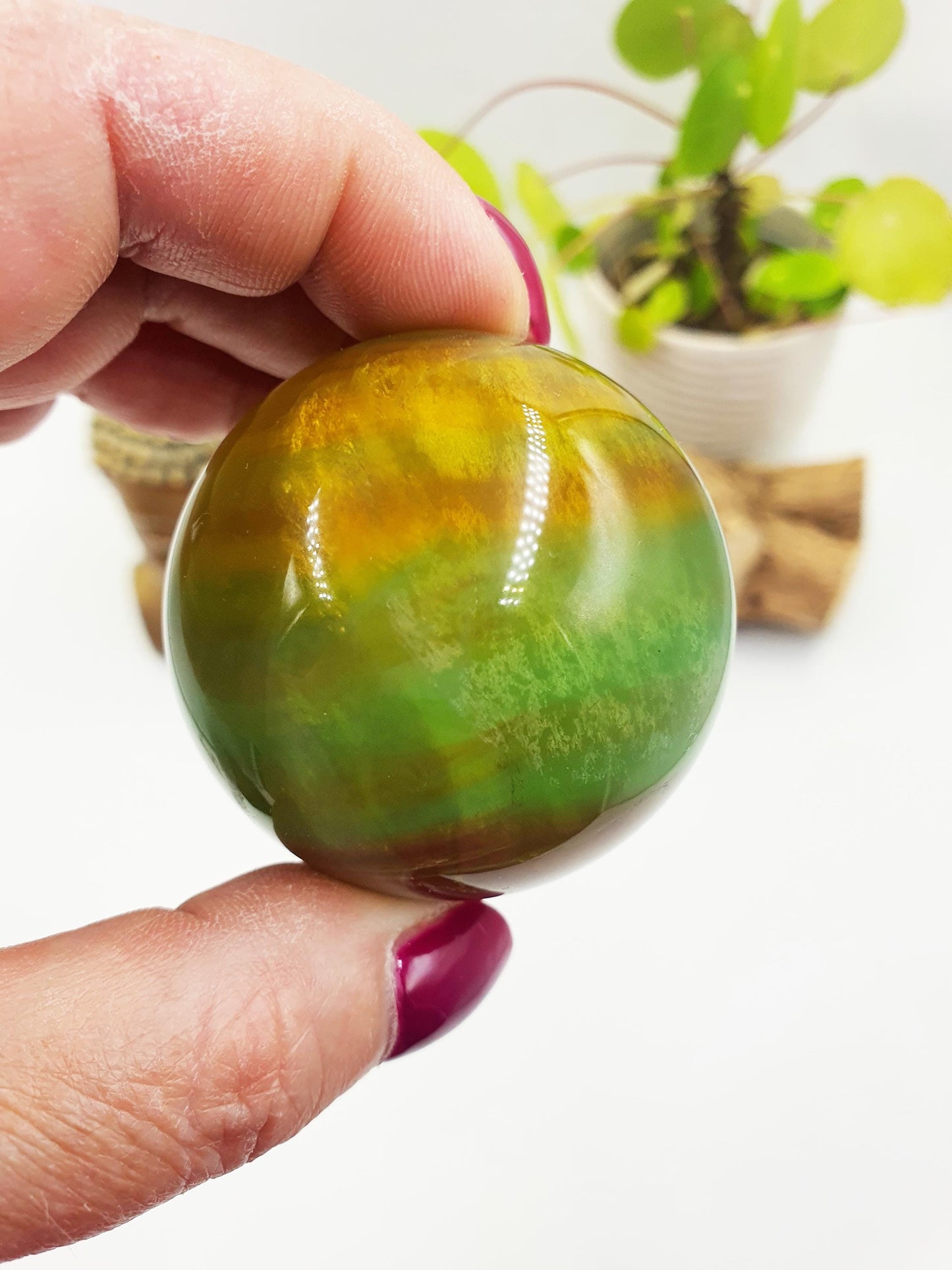 Yellow and Green Fluorite Sphere - Focus and Clarity Healing Crystal Ball, 50mm