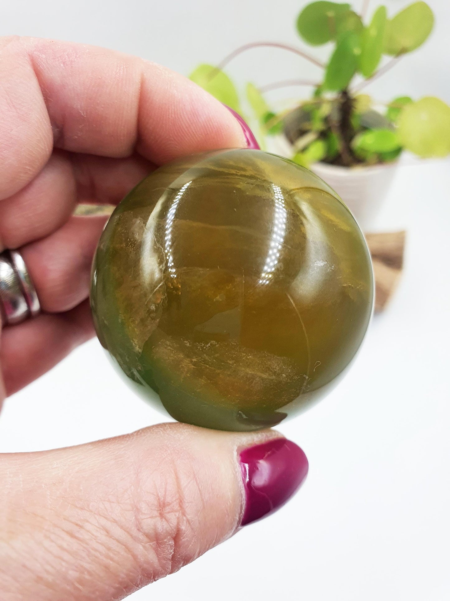 Yellow and Green Fluorite Sphere - Focus and Clarity Healing Crystal Ball, 50mm