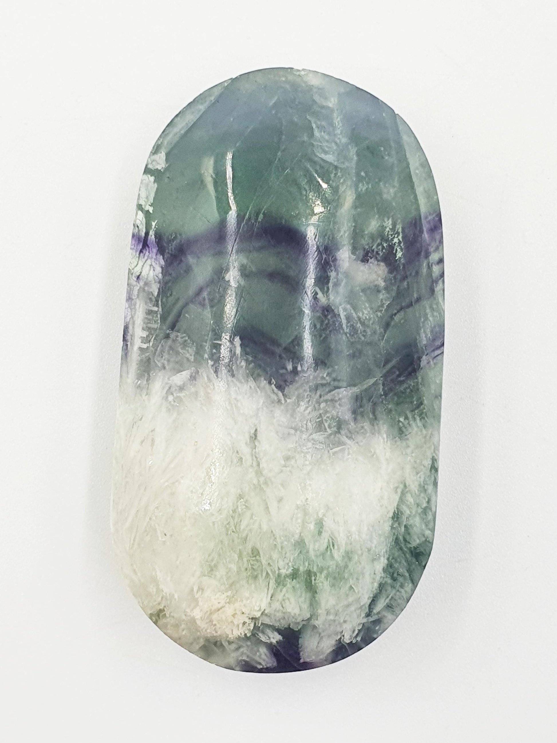 Feather Fluorite Palm Stone with rainbows - Focus and Clarity Healing Crystal, 85g