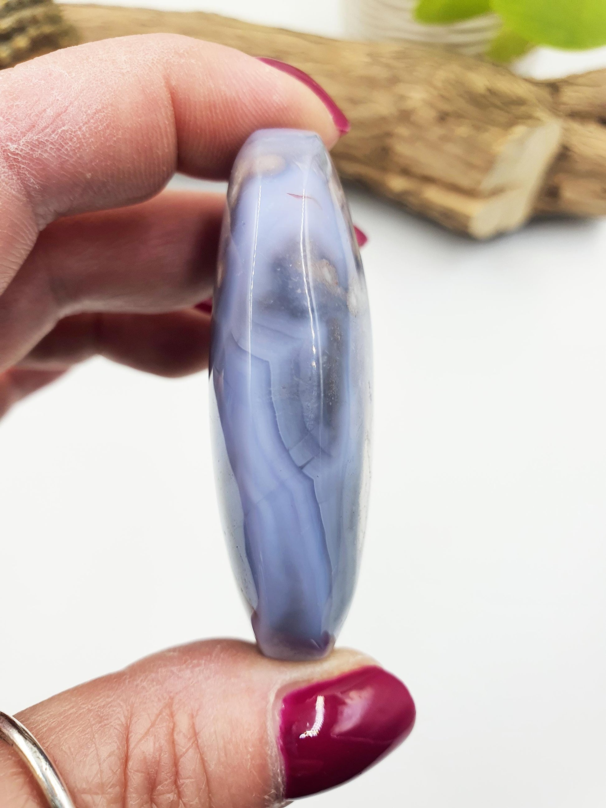 Blue Flower Agate Palm Stone - Sakura Nurturing & Growth Crystal, 70g