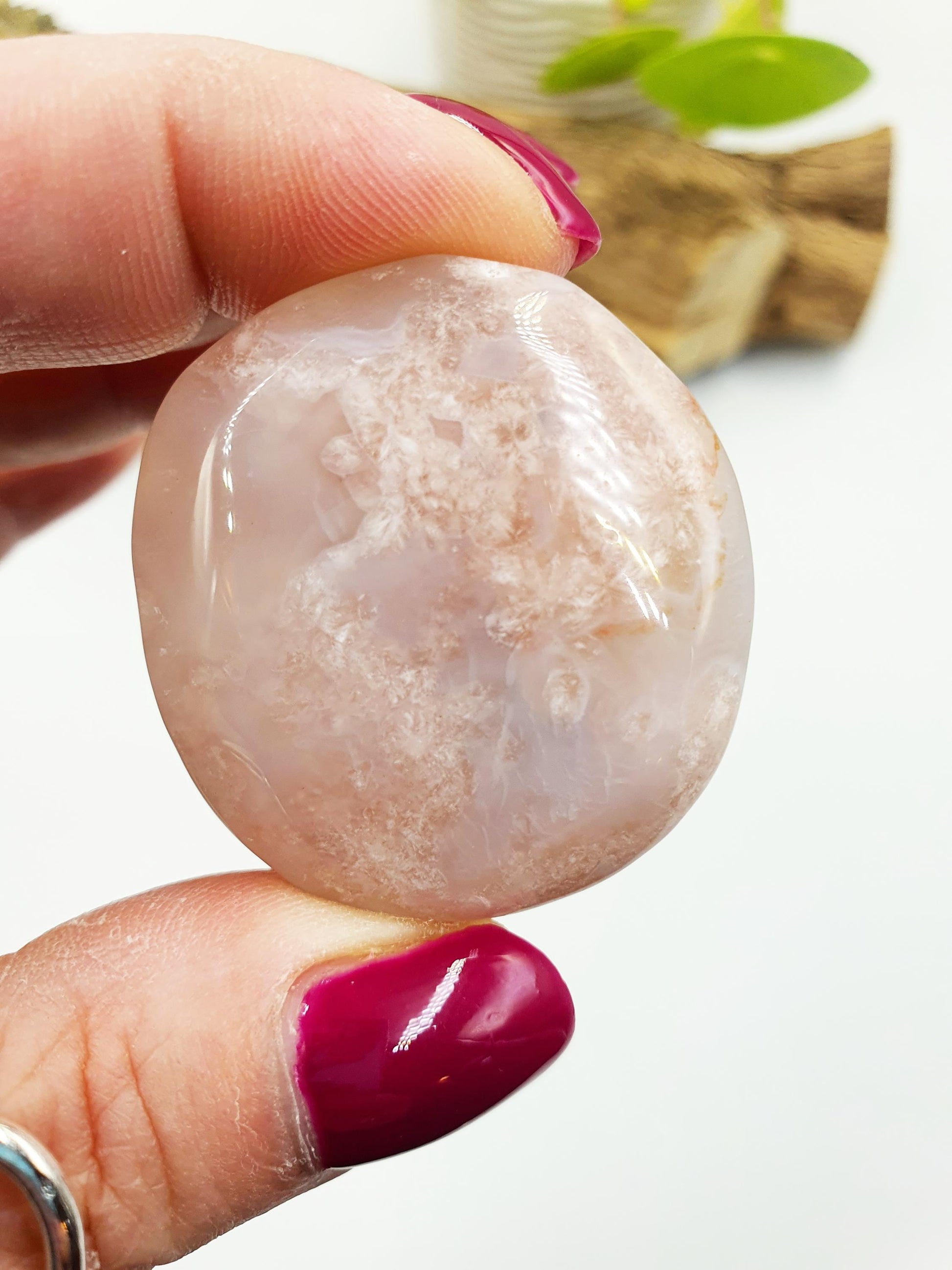 Flower Agate (Sakura) Palm Stone - Growth, Creativity & Emotional Healing Crystal, 40g