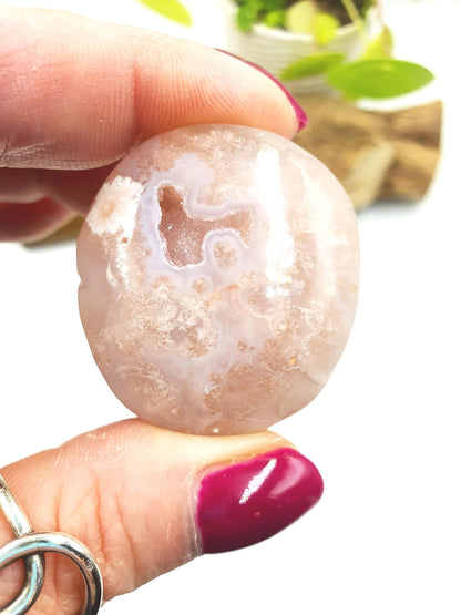 Flower Agate (Sakura) Palm Stone - Growth, Creativity & Emotional Healing Crystal, 40g