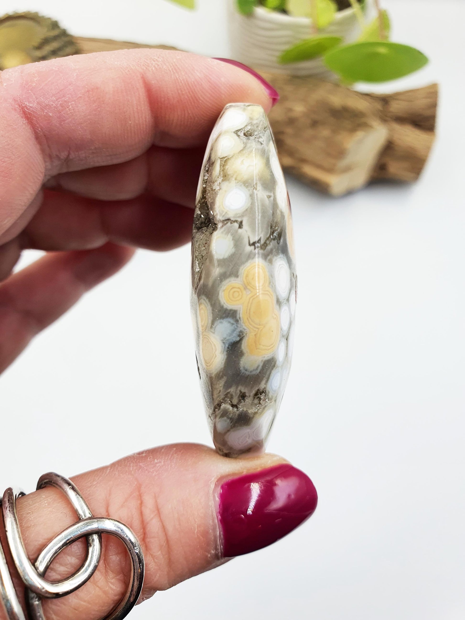 Sparkly Orbicular Ocean Jasper Palm - Joy & Renewal Healing Crystal - 55g