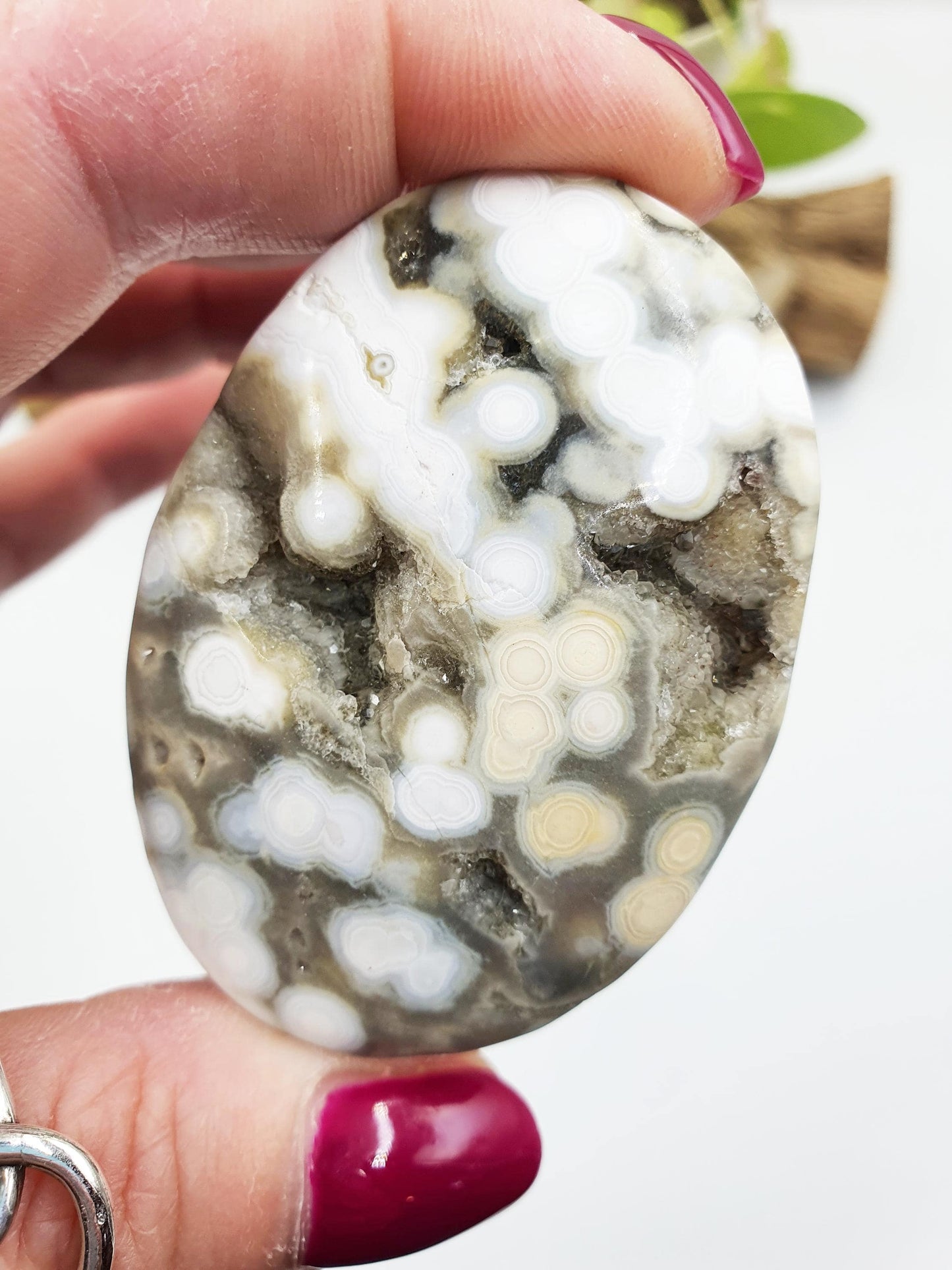 Sparkly Orbicular Ocean Jasper Palm - Joy & Renewal Healing Crystal - 55g