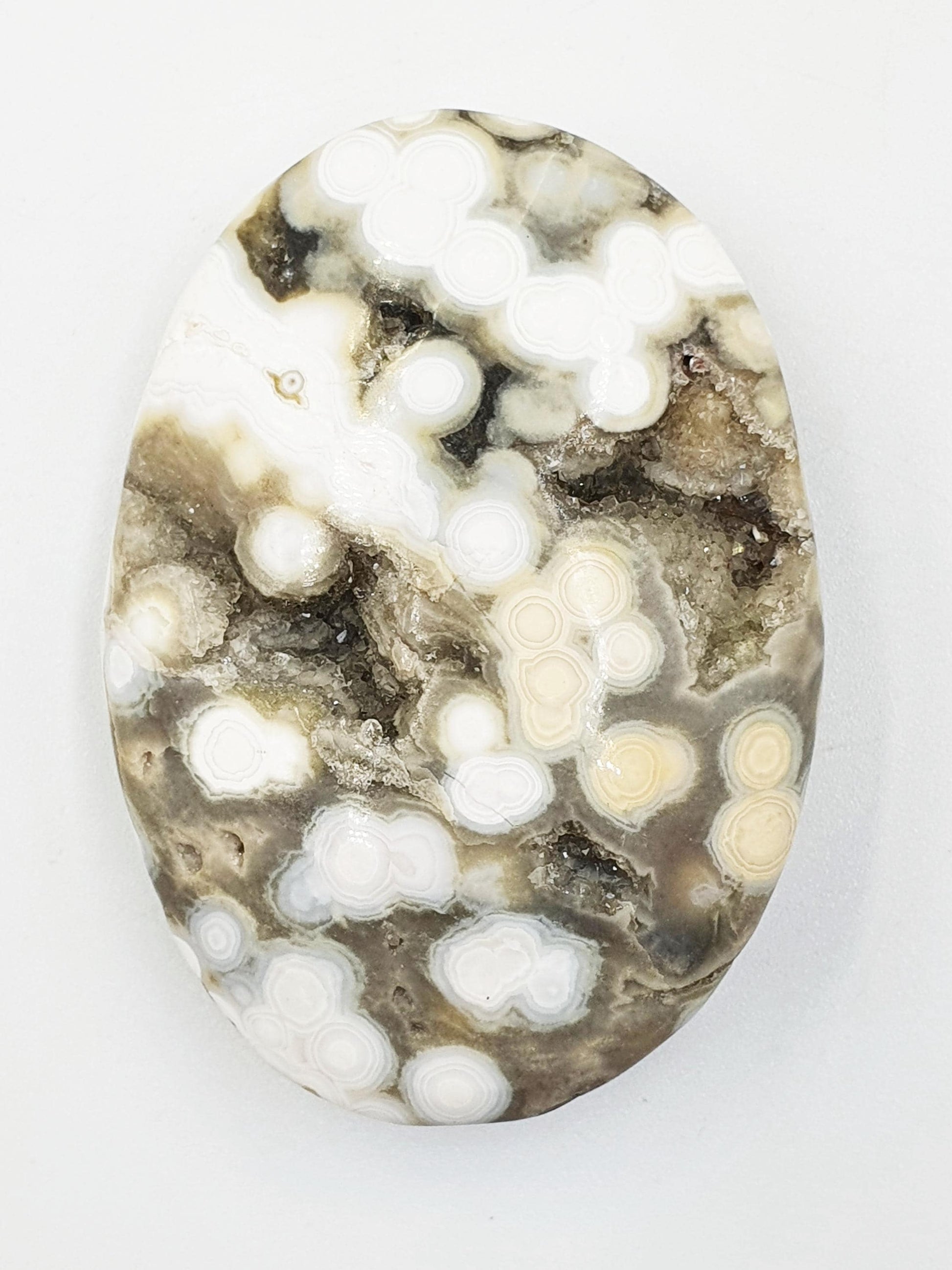 Sparkly Orbicular Ocean Jasper Palm - Joy & Renewal Healing Crystal - 55g