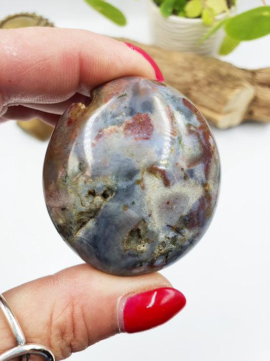 Ocean Jasper Palm with natural pockets- Joy & Renewal Healing Crystal - 85g