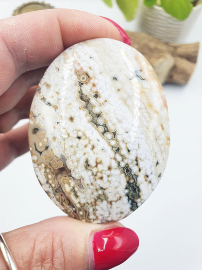 Orbicular Ocean Jasper Palm - Joy & Renewal Healing Crystal - 100g