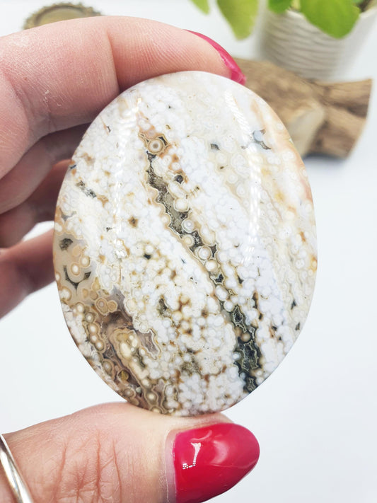Orbicular Ocean Jasper Palm - Joy & Renewal Healing Crystal - 100g