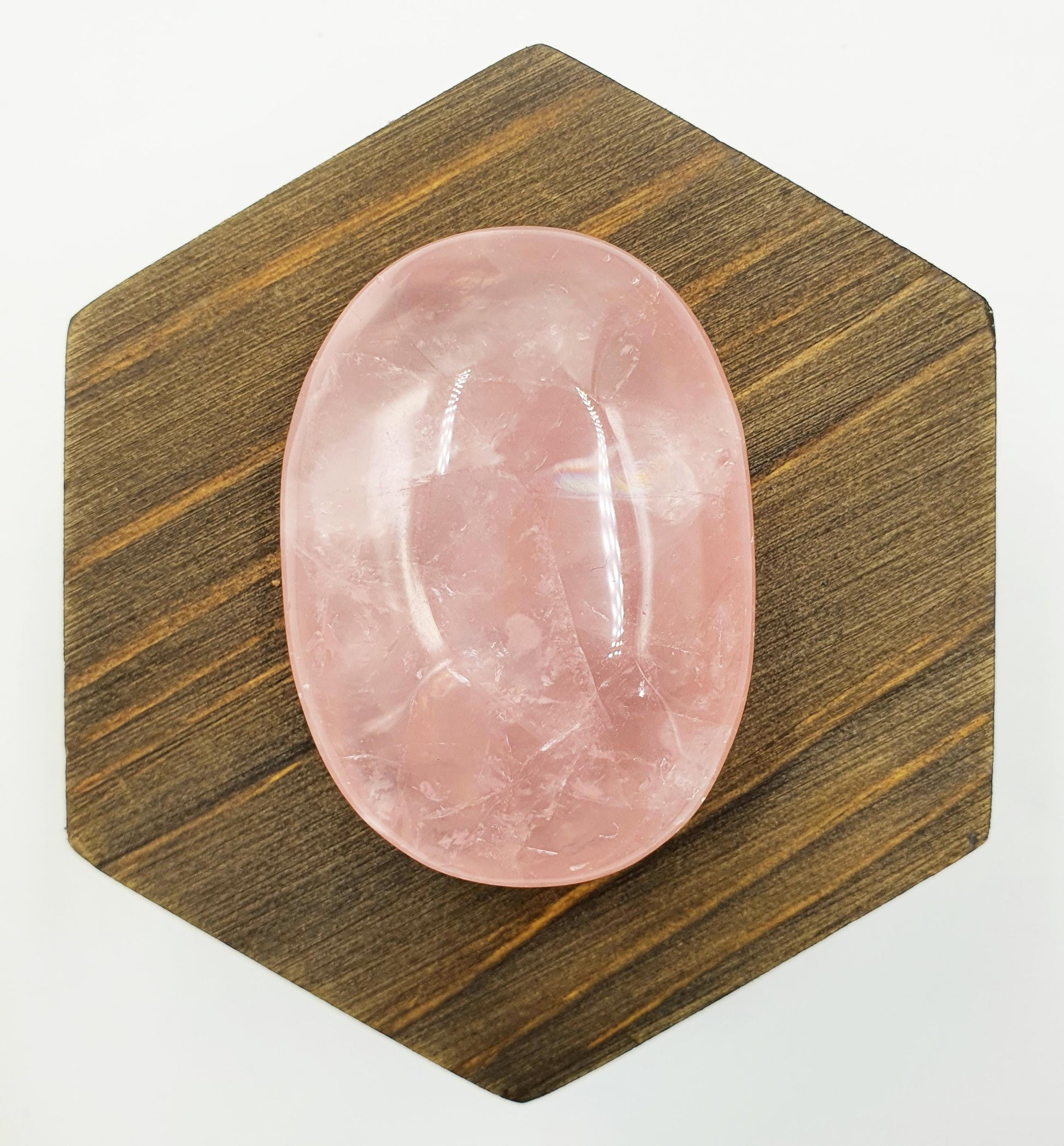Rose Quartz Palm Stone with rainbows - Love & Compassion Healing Crystal - 60g
