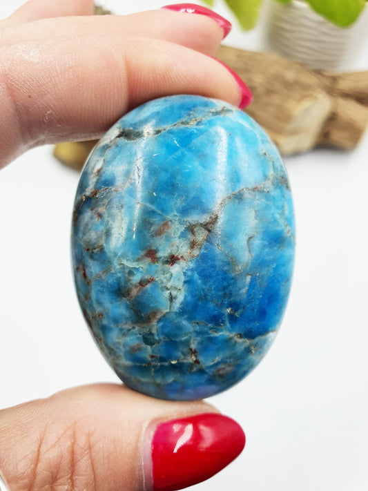 Blue Apatite Palm Stone - Motivation & Focus Healing Crystal - 95g