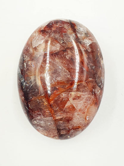 Fire Quartz (Hematoid) Palm Stone with rainbow flashes - Grounding & Vitality Crystal - 95g