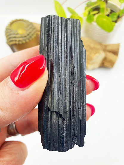 Flashy Raw Black Tourmaline Specimen - Natural Protection and Grounding Crystal - 90g