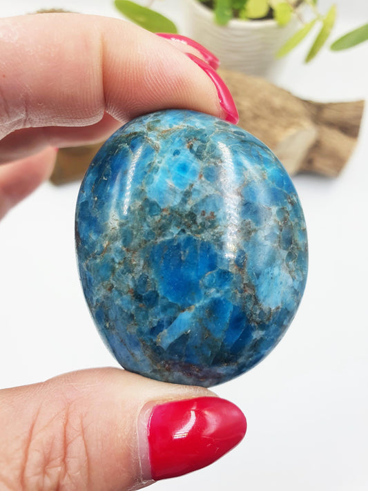 Blue Apatite Palm Stone - Motivation & Focus Healing Crystal - 85g