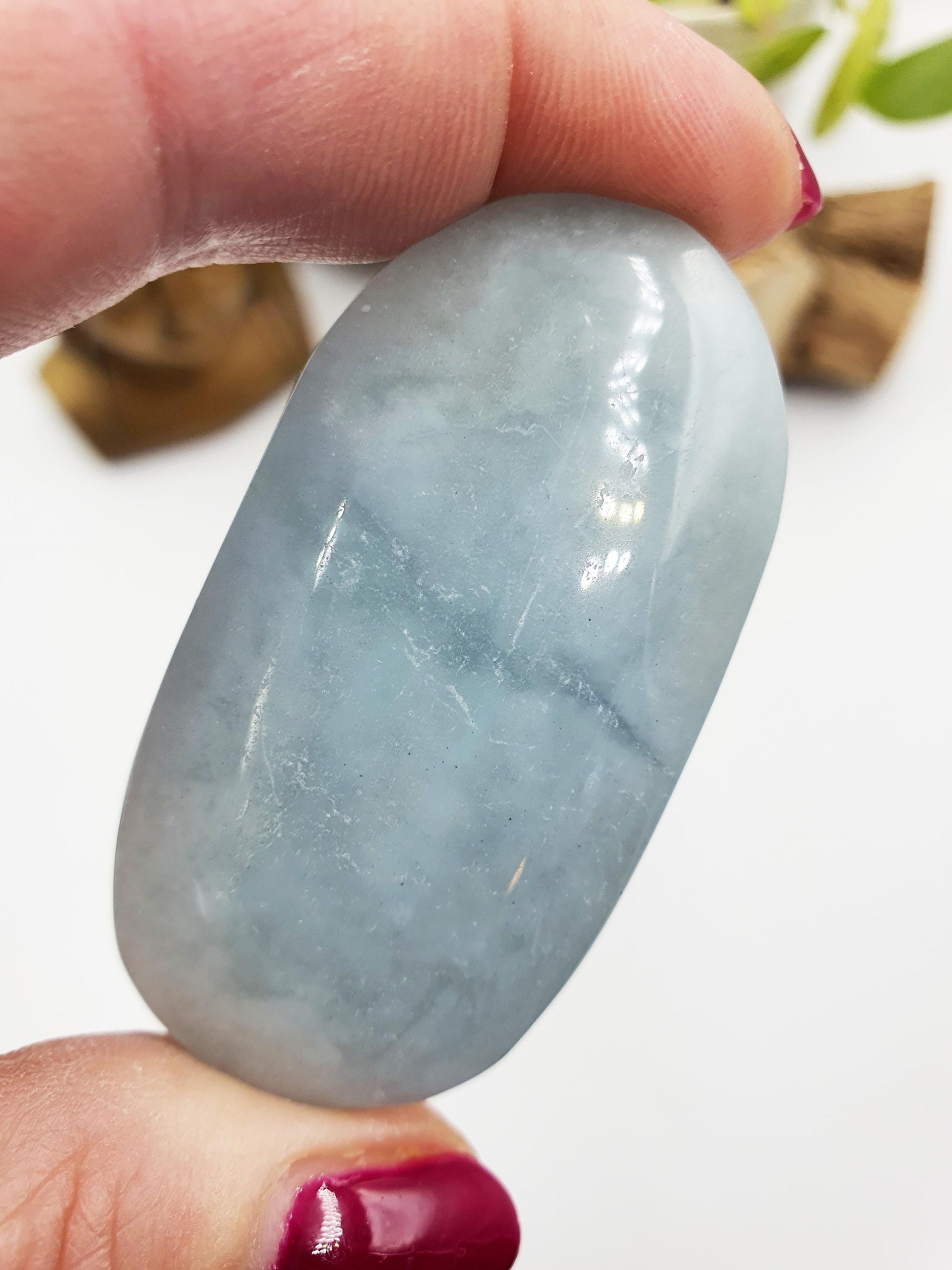 Aquamarine Palm Stone - Calming & Stress Relief Throat Chakra Crystal - 50g
