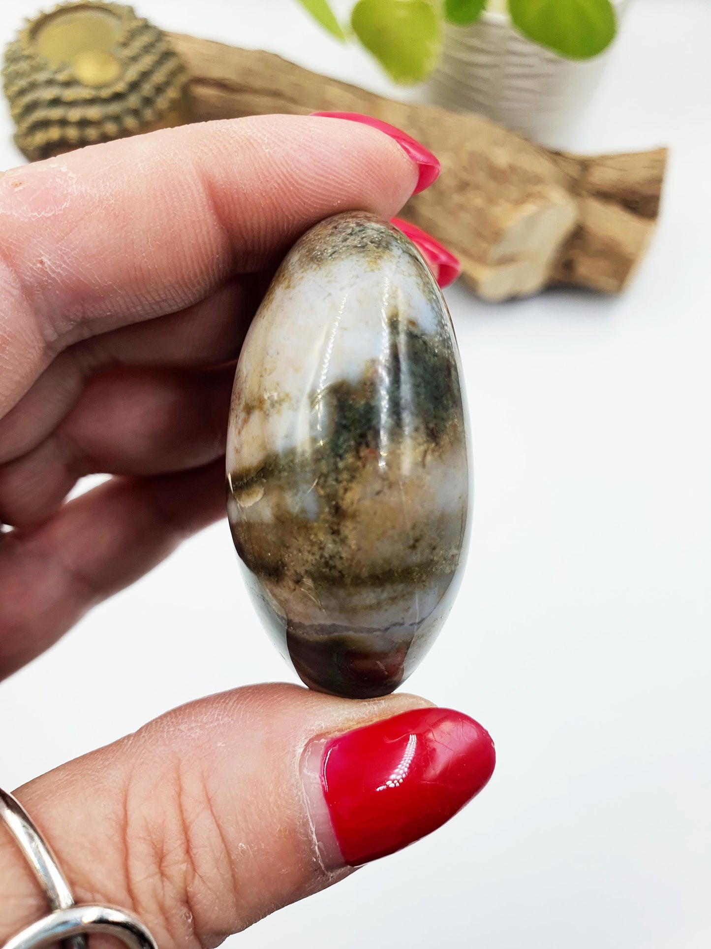 Ocean Jasper Palm with natural pocket- Joy & Renewal Healing Crystal - 80g