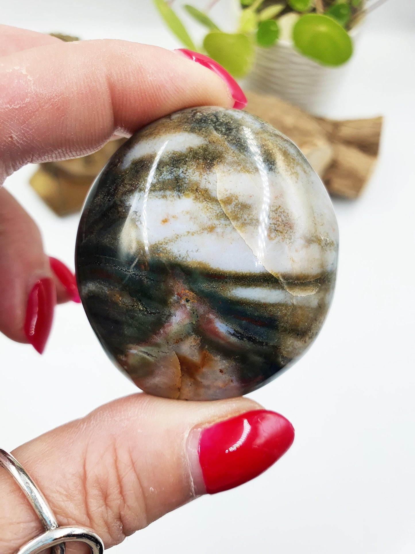 Ocean Jasper Palm with natural pocket- Joy & Renewal Healing Crystal - 80g