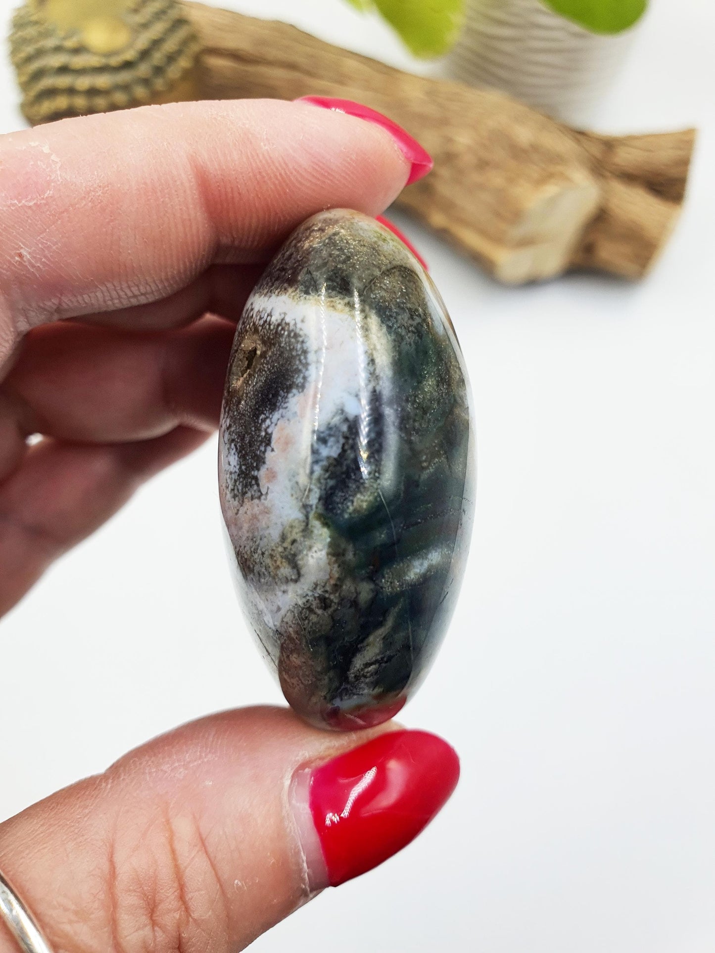 Ocean Jasper Palm with natural pocket- Joy & Renewal Healing Crystal - 80g