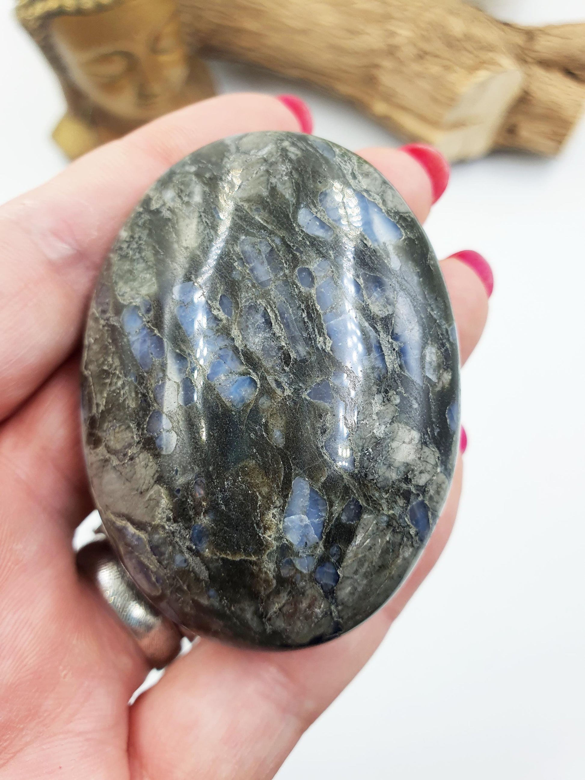 Que Sera (Llanite) Palm Stone - Uplifting & High Vibration Healing Crystal - 100g