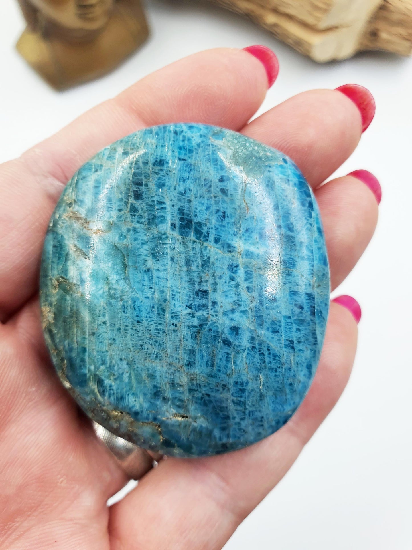 Blue Apatite Palm Stone - Motivation & Focus Healing Crystal - 85g
