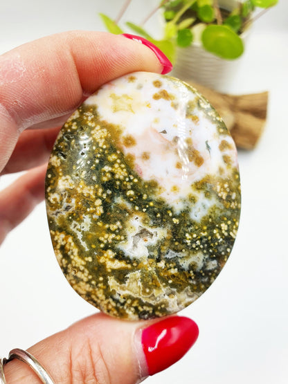 Orbicular Ocean Jasper Palm - Joy & Renewal Healing Crystal - 80g