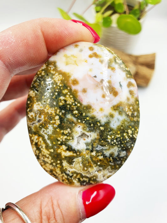 Orbicular Ocean Jasper Palm - Joy & Renewal Healing Crystal - 80g