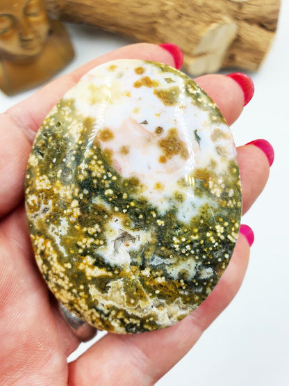 Orbicular Ocean Jasper Palm - Joy & Renewal Healing Crystal - 80g