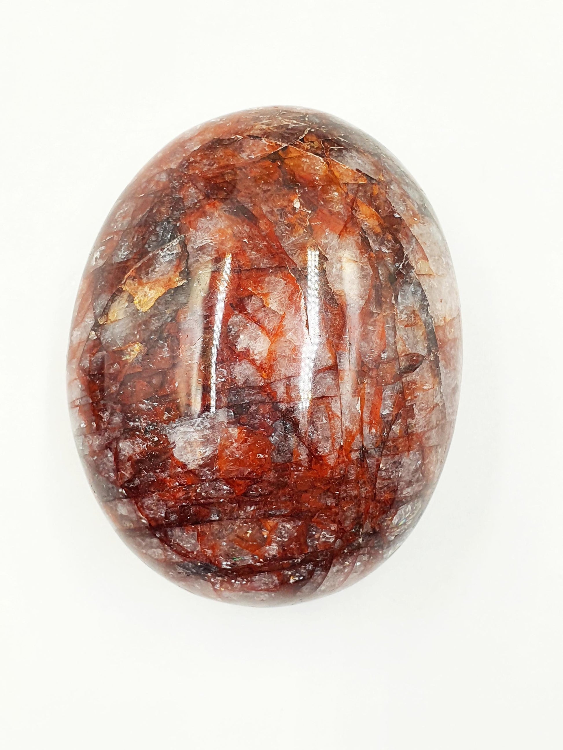 Large Fire Quartz (Hematoid) Palm Stone with rainbow flashes - Grounding & Vitality Crystal - 170g