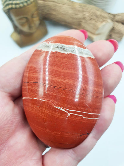 Red Jasper Palm Stone - Grounding & Strength Root Chakra Crystal - 110g