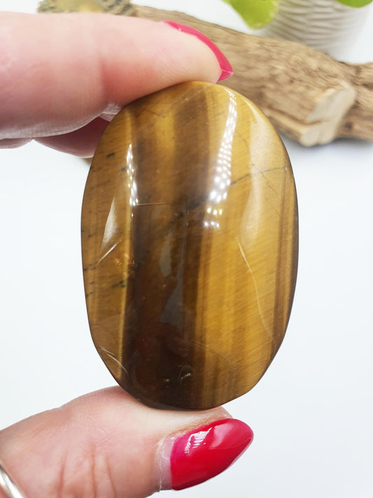 High Grade Yellow Tigers Eye Palm Stone - Protection & Courage Crystal - 75g