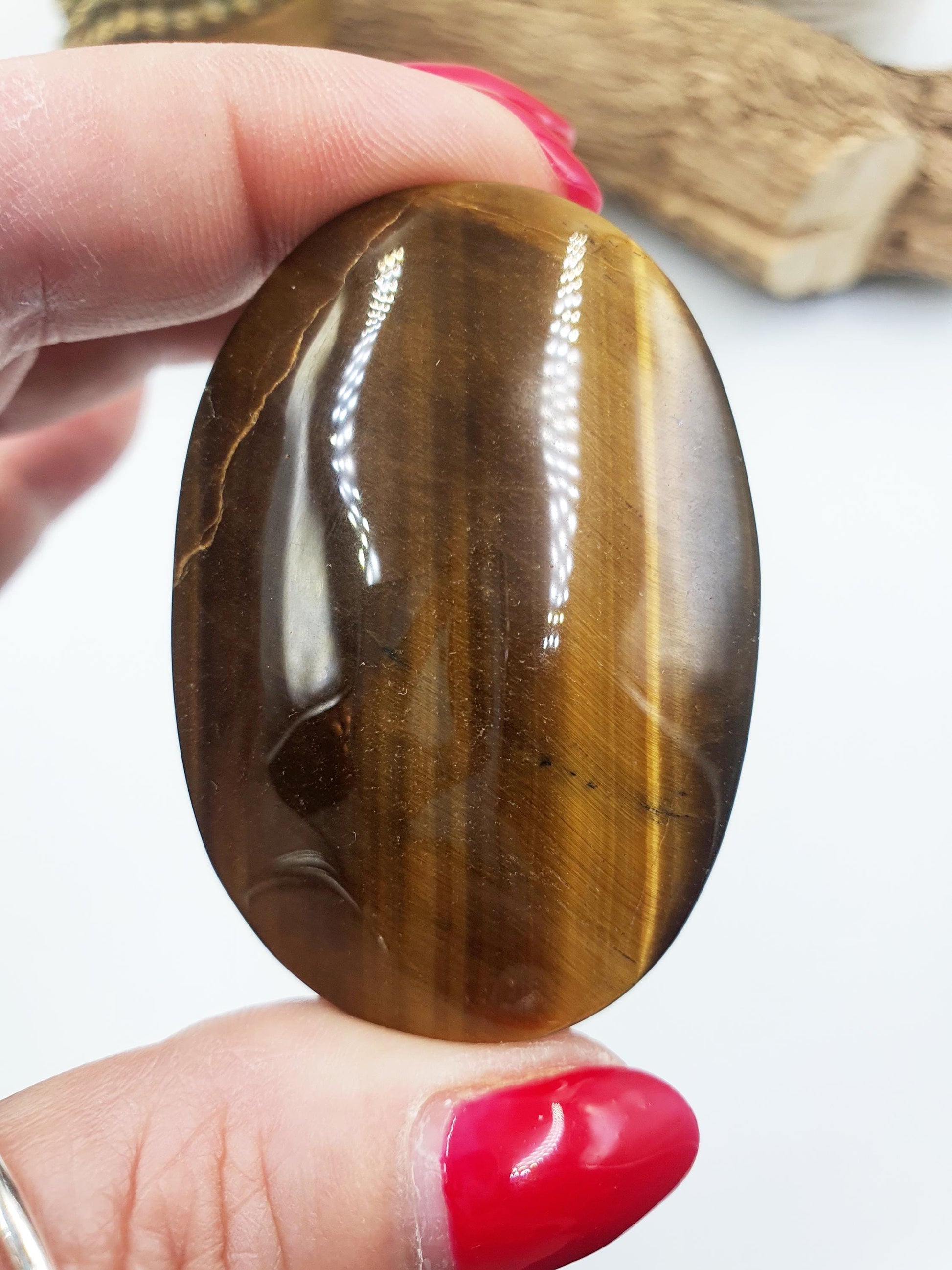 High Grade Yellow Tigers Eye Palm Stone - Protection & Courage Crystal - 75g