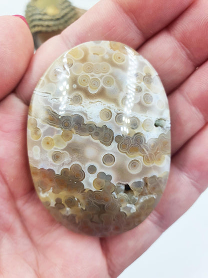 Unique Orbicular Ocean Jasper Palm - Joy & Renewal Healing Crystal - 55g