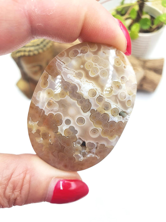 Unique Orbicular Ocean Jasper Palm - Joy & Renewal Healing Crystal - 55g