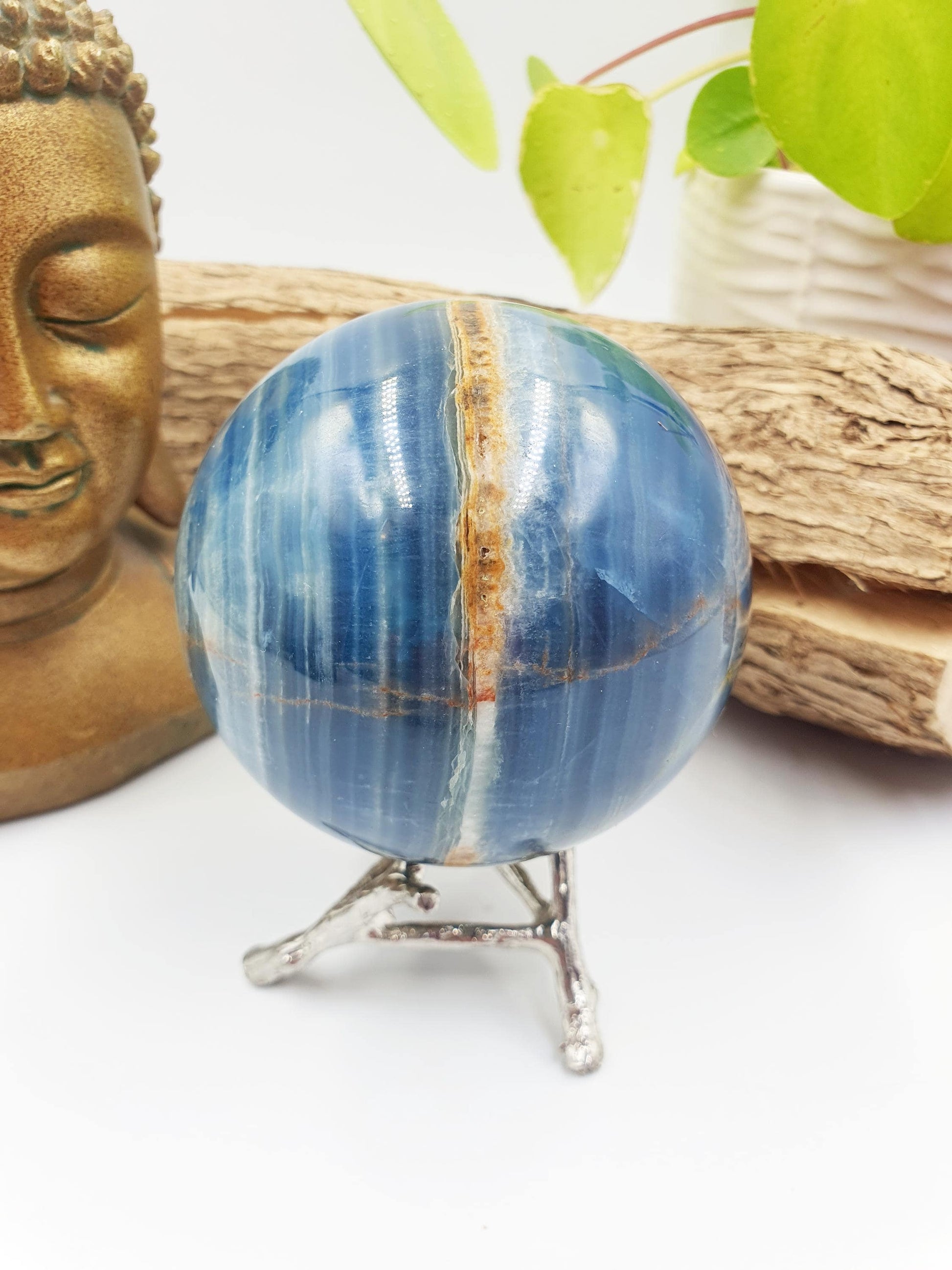 Large Blue Onyx Sphere - Calming & Strength Healing Crystal Ball, 74mm