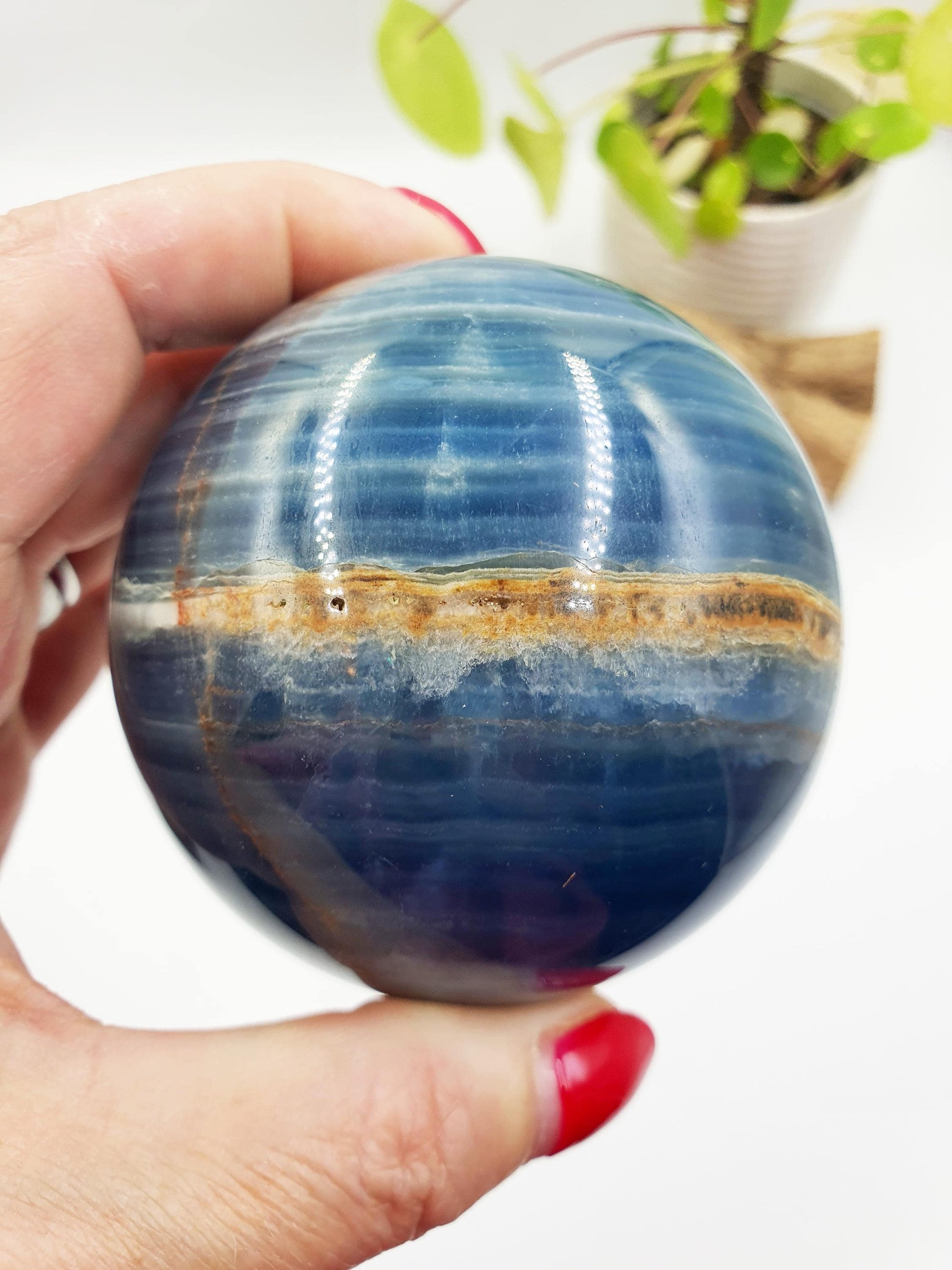 Large Blue Onyx Sphere - Calming & Strength Healing Crystal Ball, 74mm