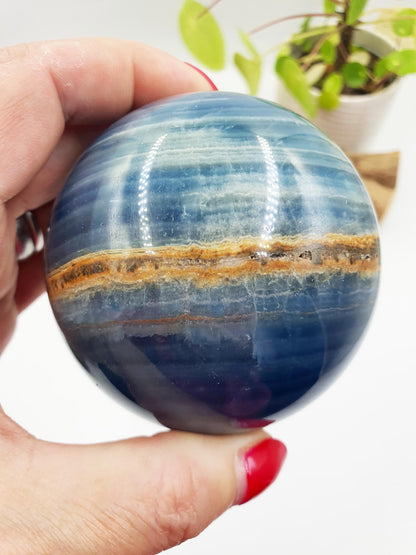 Large Blue Onyx Sphere - Calming & Strength Healing Crystal Ball, 74mm