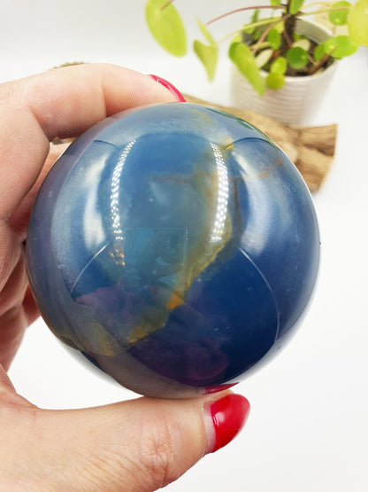 Large Blue Onyx Sphere - Calming & Strength Healing Crystal Ball, 74mm