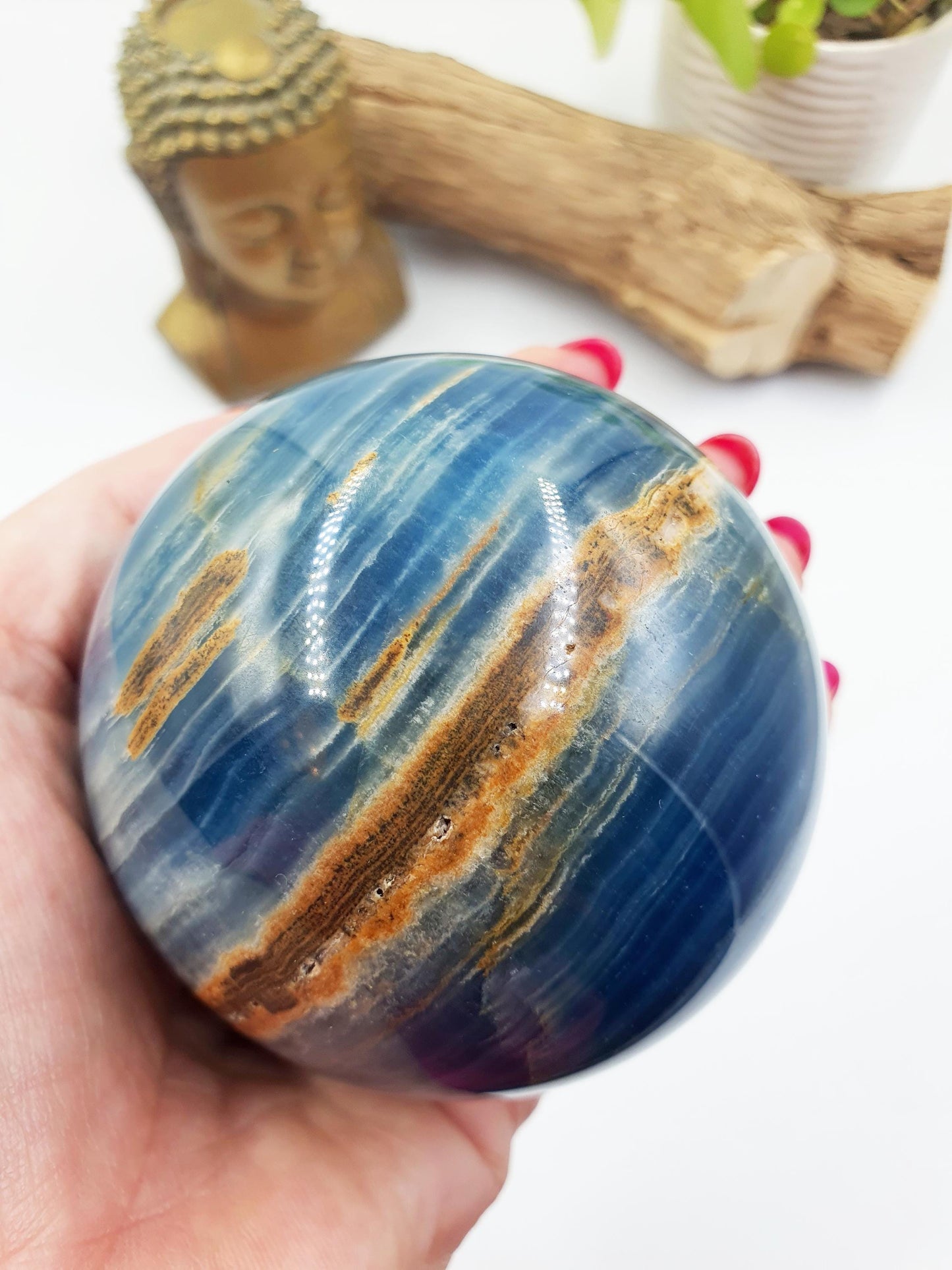 Large Blue Onyx Sphere - Calming & Strength Healing Crystal Ball, 74mm