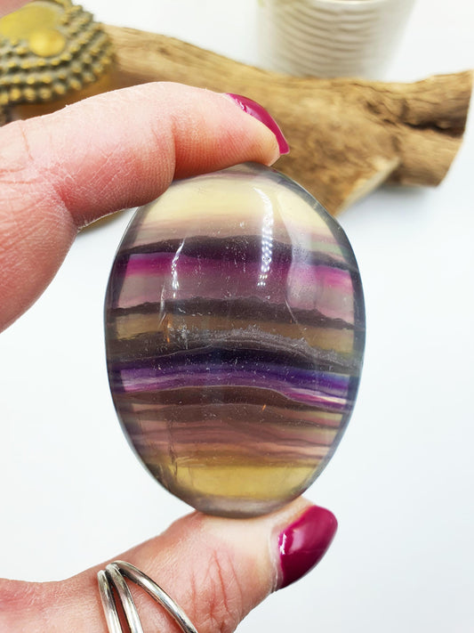 Large High Grade Rainbow Fluorite Palm Stone - Focus and Clarity Healing Crystal - 125g