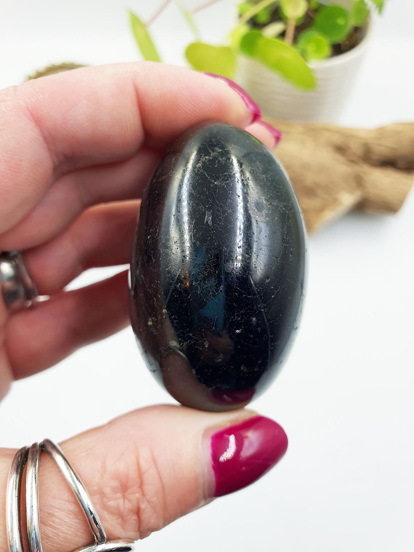 Large Black Tourmaline Palm Stone - Protection & Grounding Healing Crystal, 185g