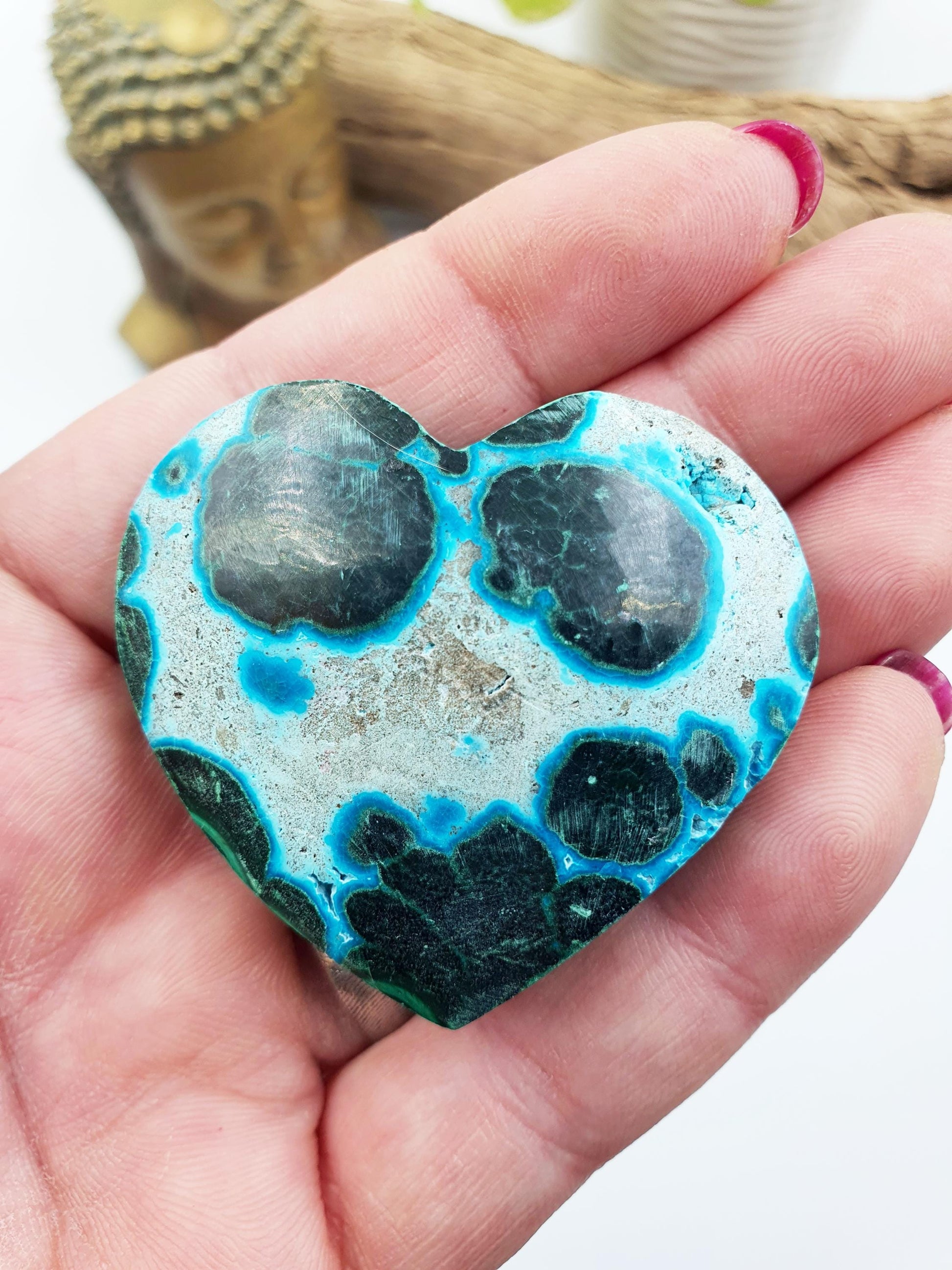 Chrysocolla & Malachite Crystal Heart – Healing, Transformation and Emotional Balance Crystal Heart Carving, 55g