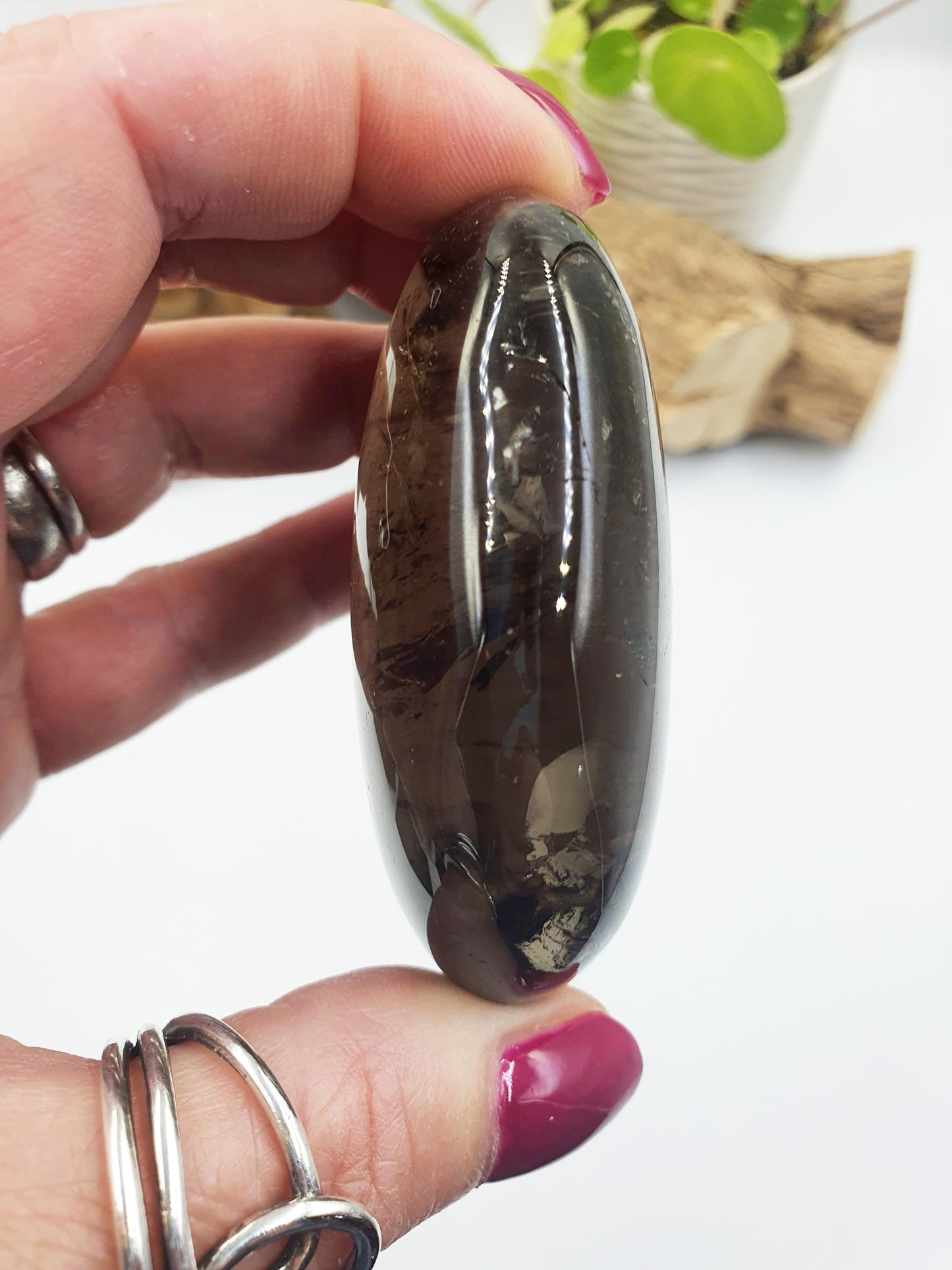 High Grade Large Smoky Quartz Palm Stone with Rainbows - Grounding & Protection Crystal, 140g